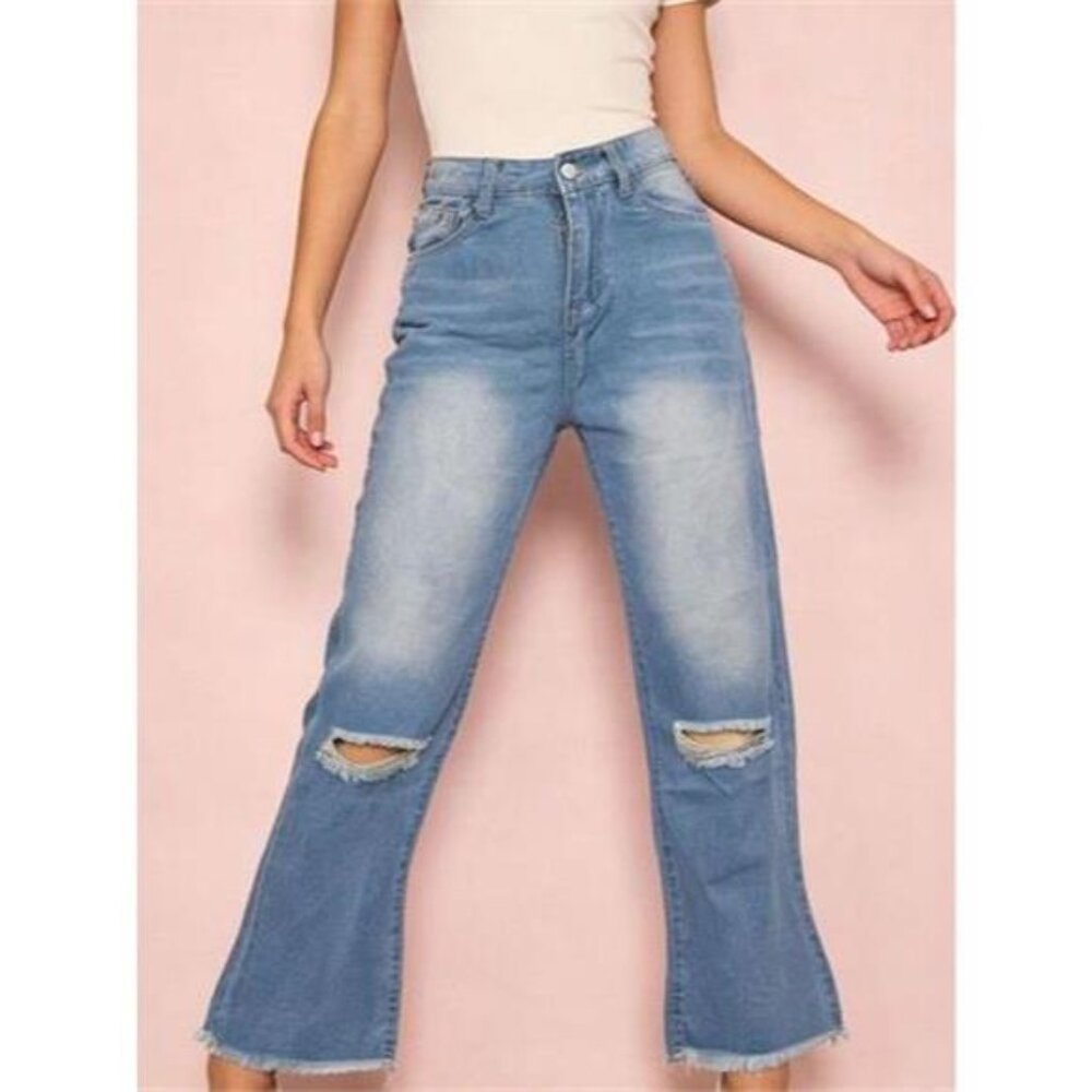 Distressed Raw Hem Bootcut Jeans